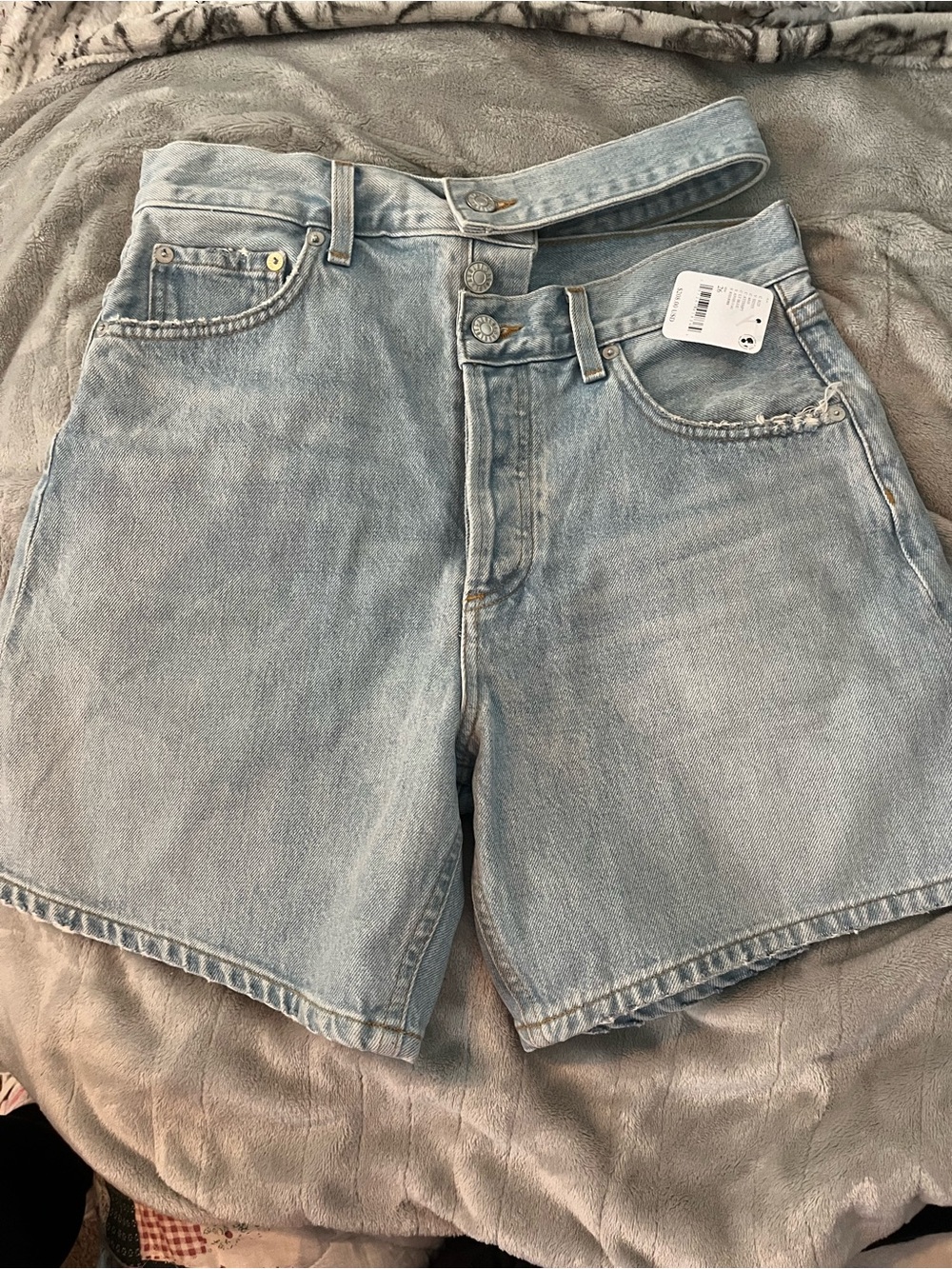 Agolde Light Blue High-Rise Denim Shorts